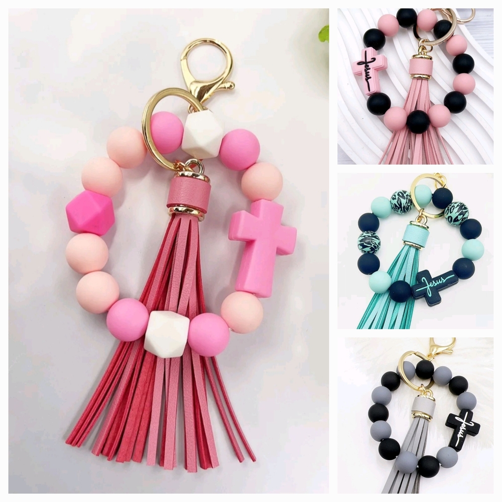 Walk By FAITH Beaded Keychain with Tassel